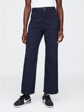 NWT Gap High Rise Stride Wide-Leg Ankle Khakis, Navy, Sz 12